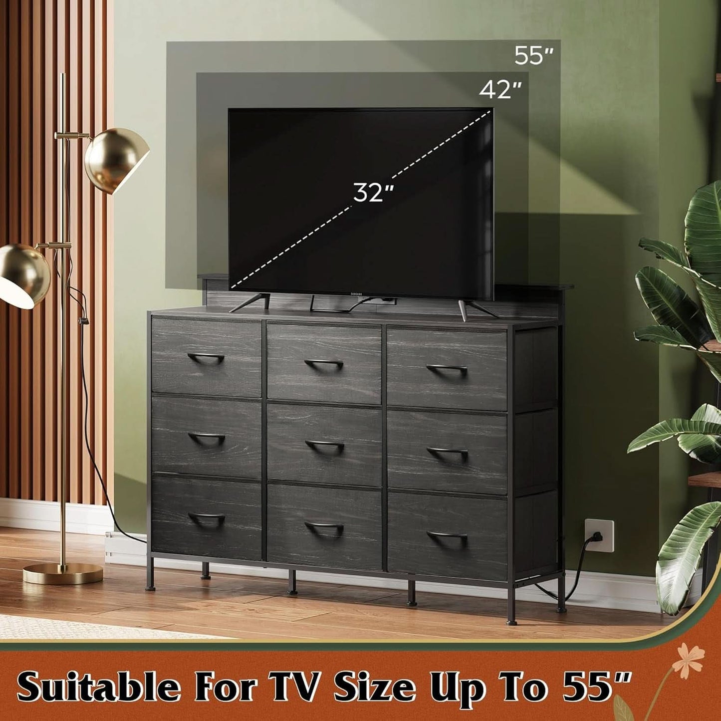 Dresser TV Stand 55 Inch With LED Lighting And Charging