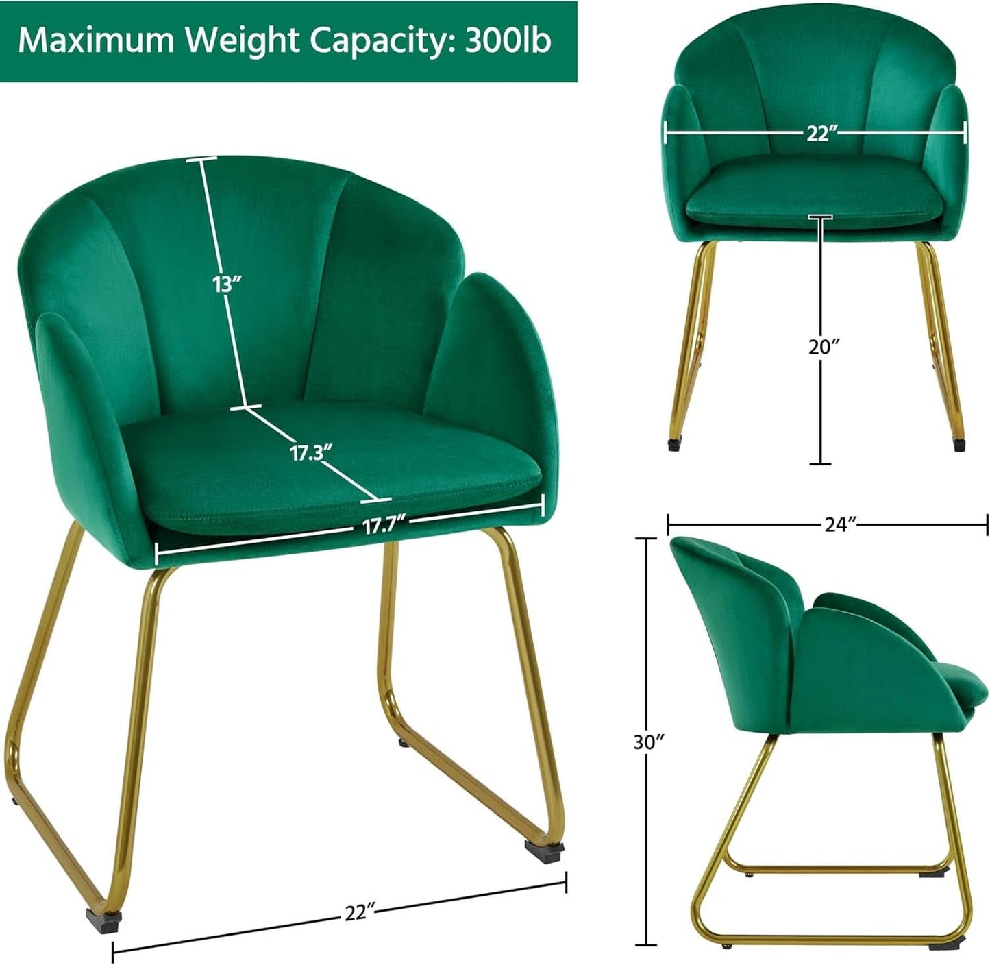 Flower Velvet Vanity Chair Green Upholstery With Gold Legs