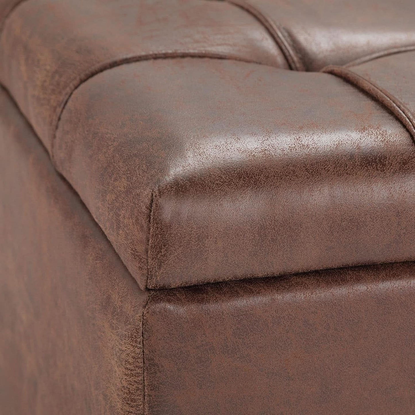 Distressed Umber 36 Inch Storage Ottoman Vegan Faux Leather