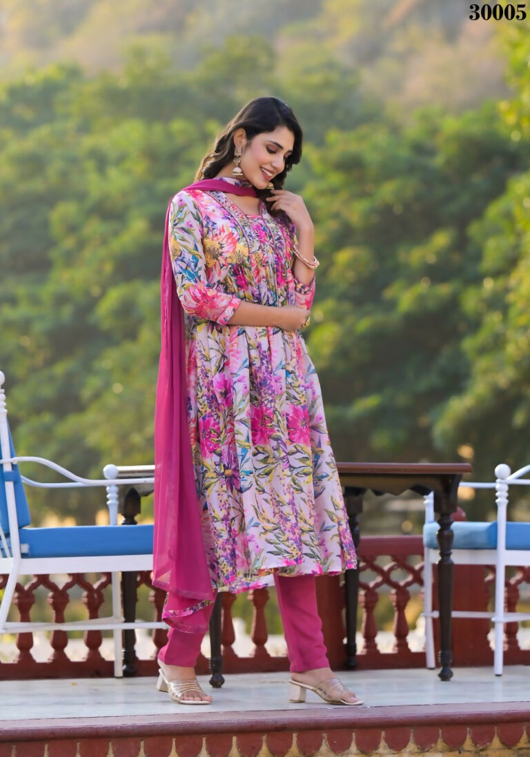 Designer Stylish Pink Slim Georgette Stitched Suit With Dupatta - Kiyara