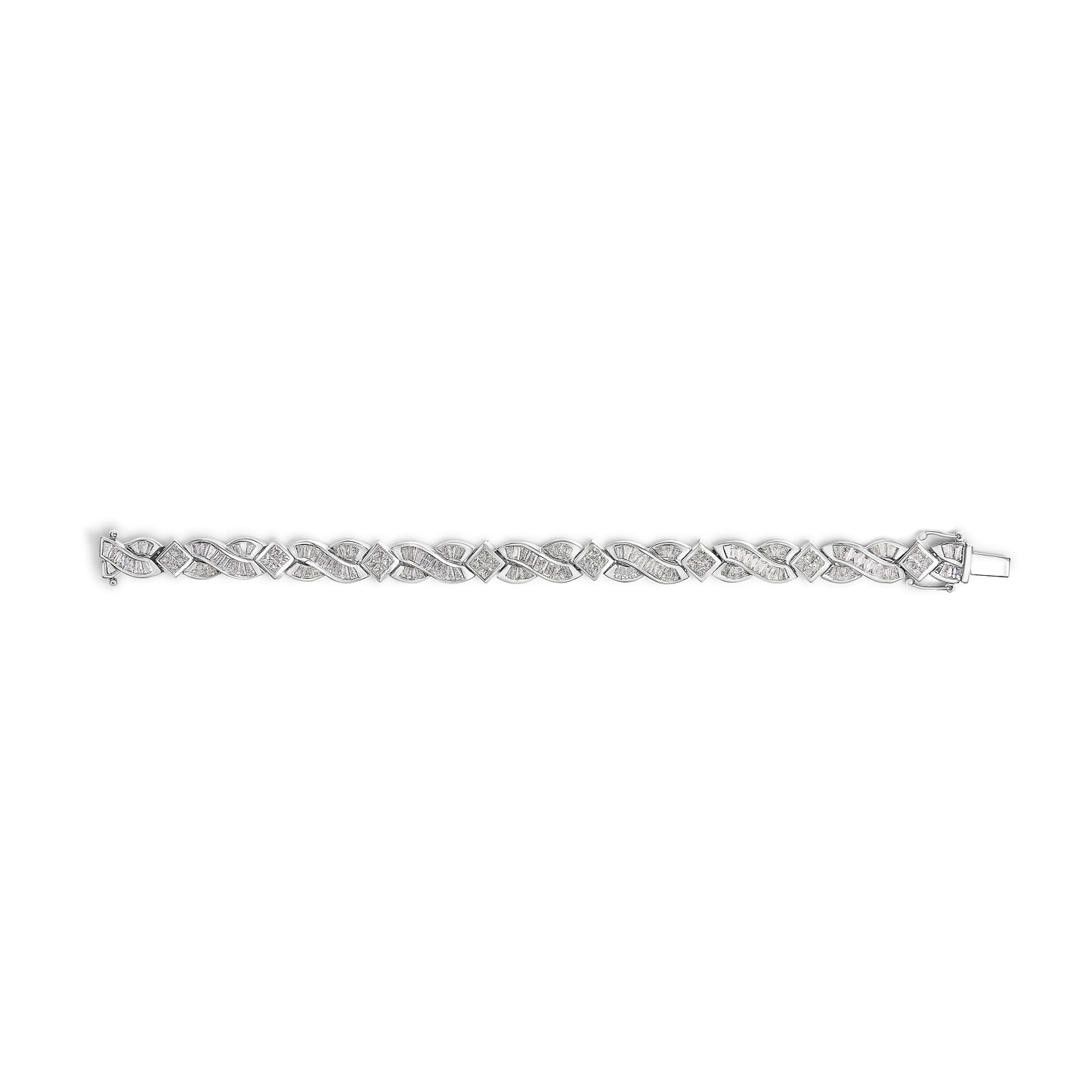 14K White Gold 8 1/5 Cttw Diamond Geometric Twisted Link Bracelet