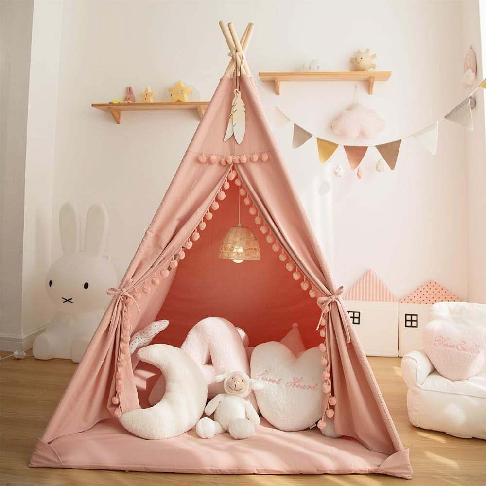 Kids Teepee Tent With Foldable Mat For Indoor Outdoor Play