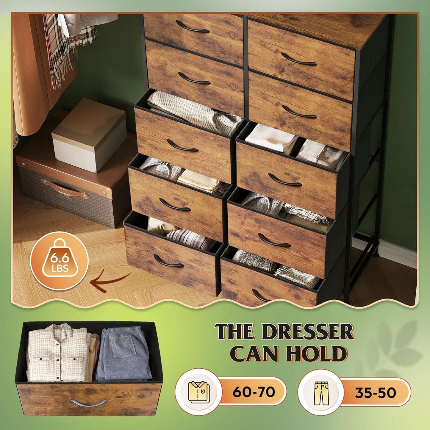 Tall Dresser With 10 Fabric Drawers Brown Woodgrain