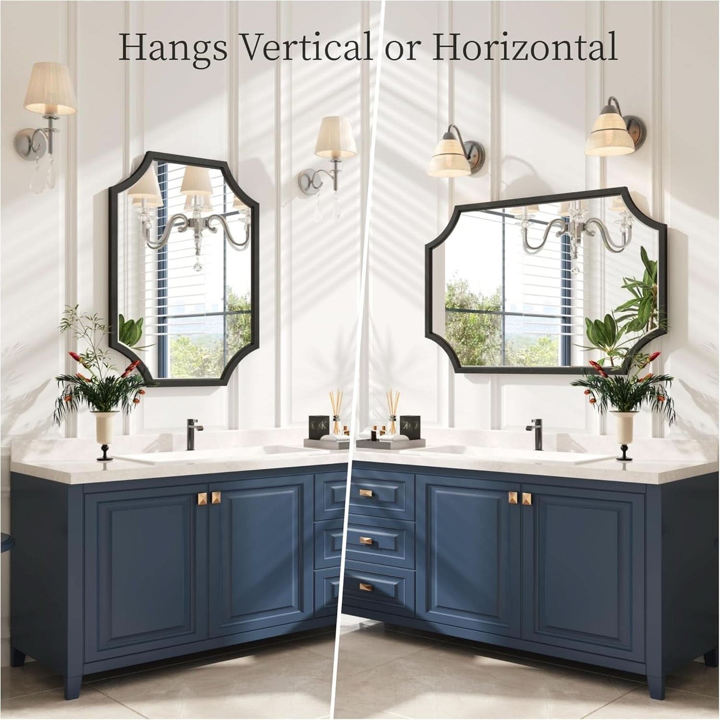 30x40 Black Bathroom Mirror With Gold Scalloped Frame
