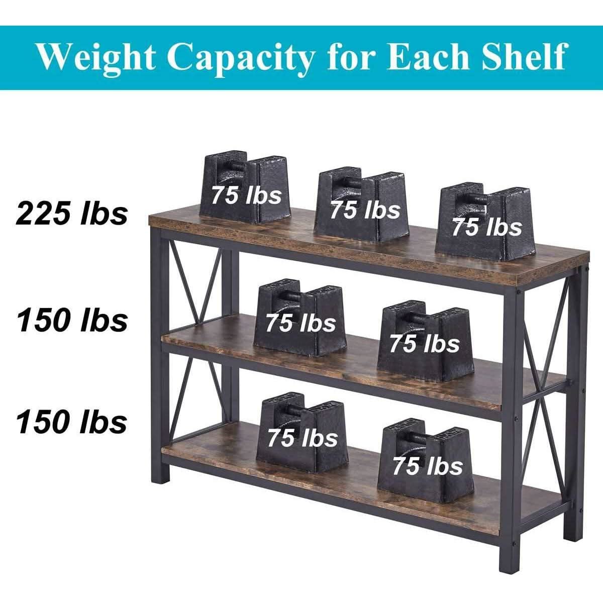 Rustic 47 Inch 3 Tier Sofa Console Table With Open Shelves