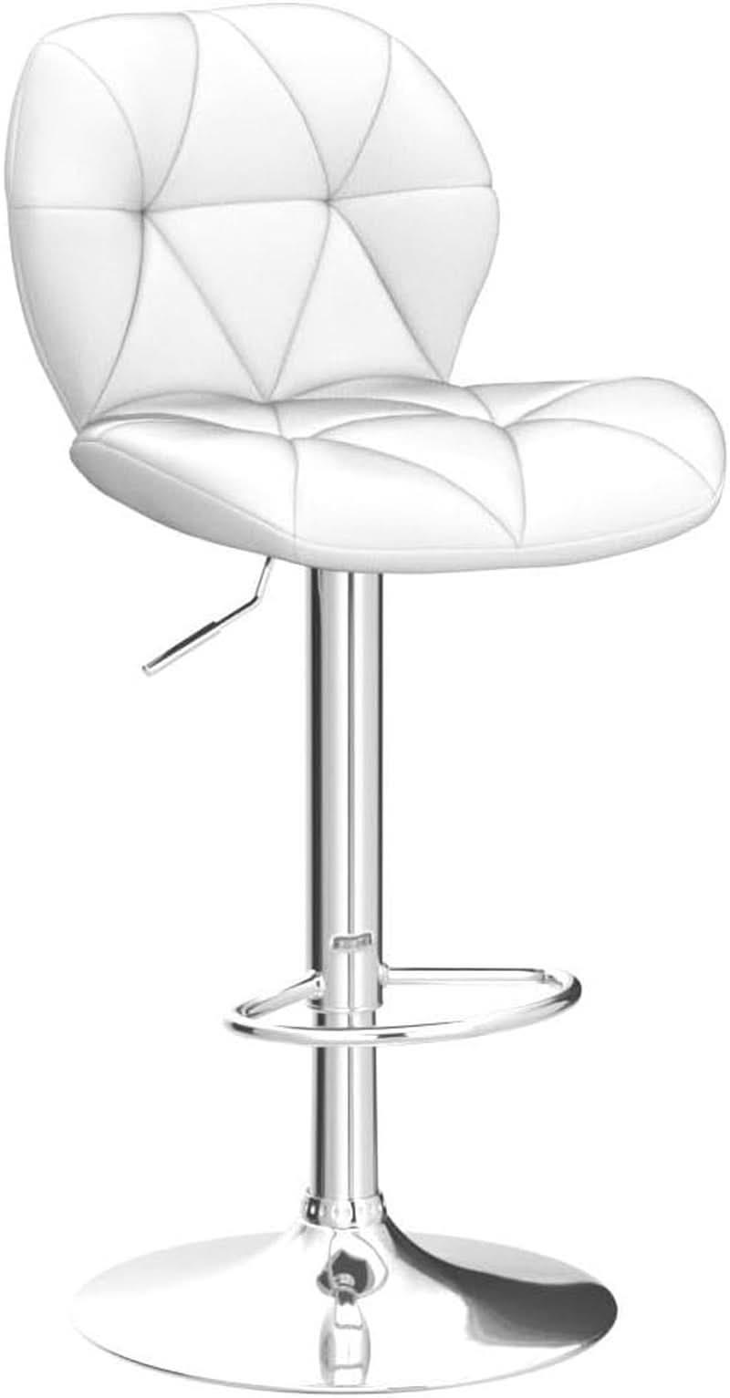 Pair Of White PU Leather Height Adjustable Bar Stools