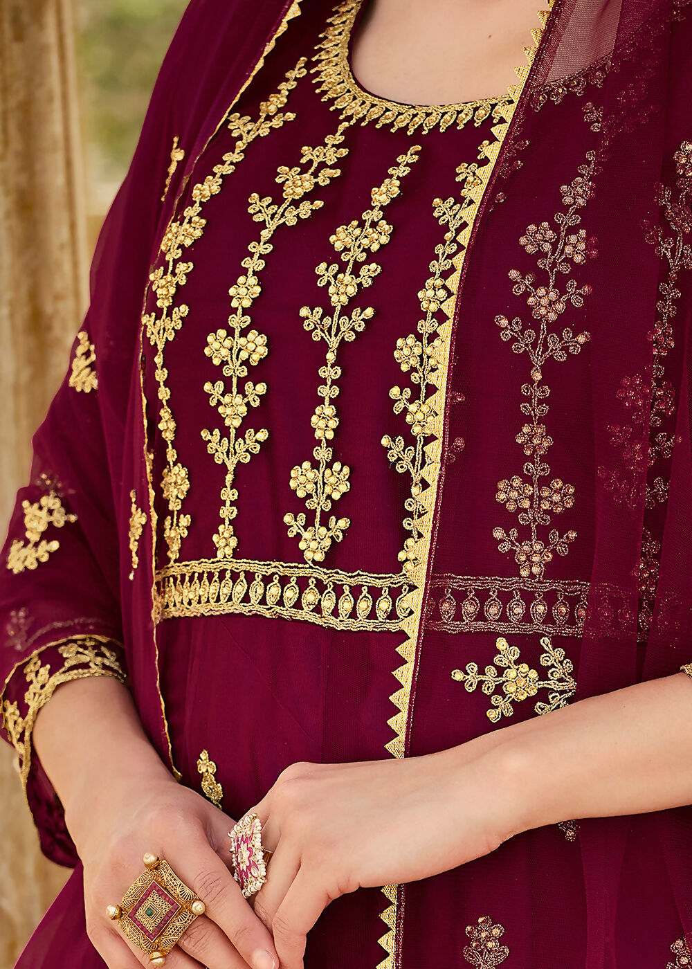 Heavy Stone Embroidered Wine Designer Anarkali Suit - Emponline
