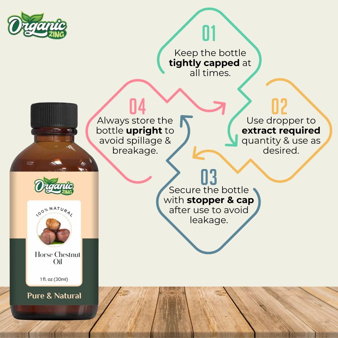 Organic Zing Horse Chestnut (Aesculus hippocastanum) Oil | Pure & Natural Essential Oil for Skincare, Hair Care & Massage