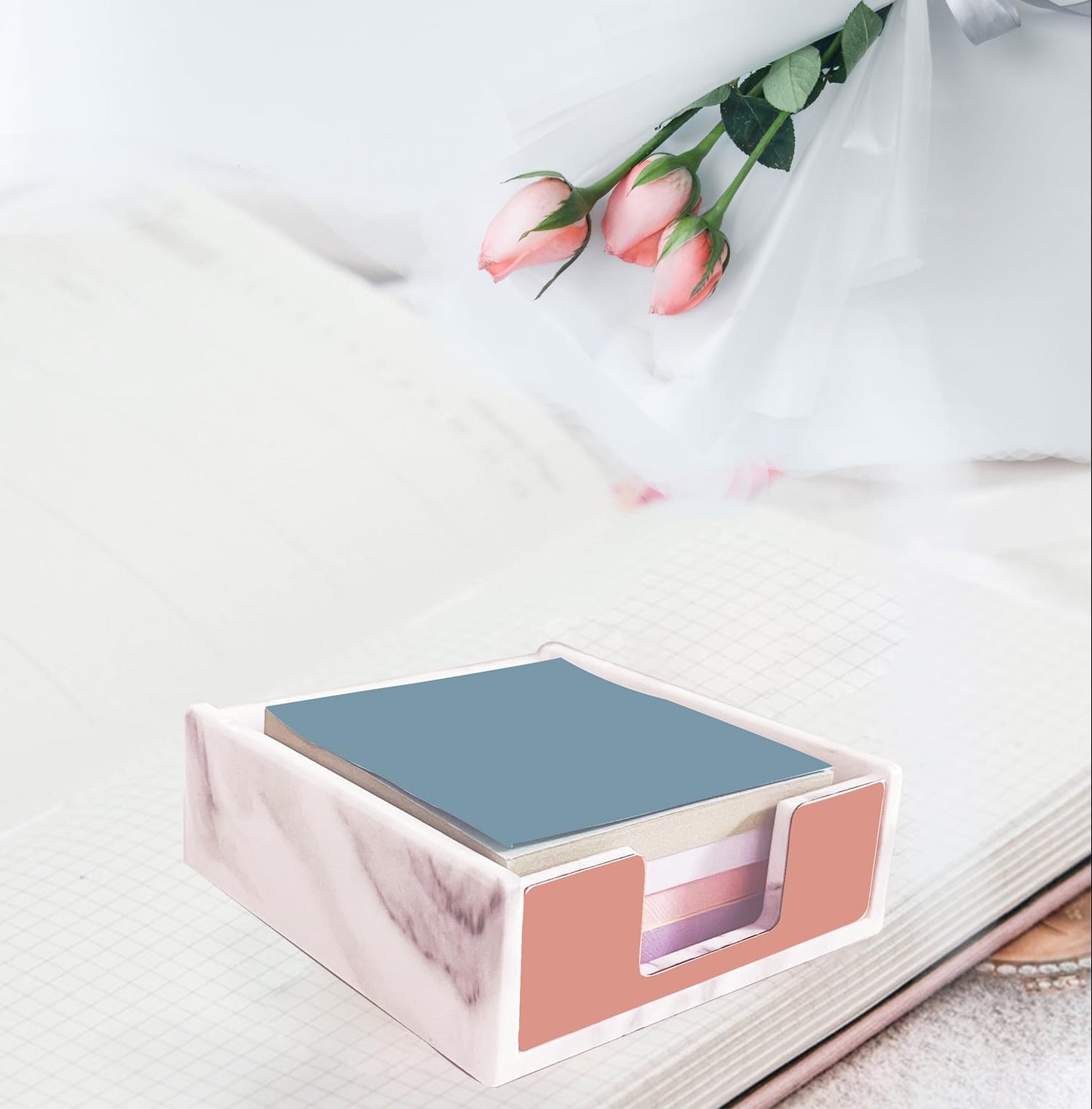 Supfoxer Marble White Metal Sticky Notes Holder for 3x3 Adhesive Notepads