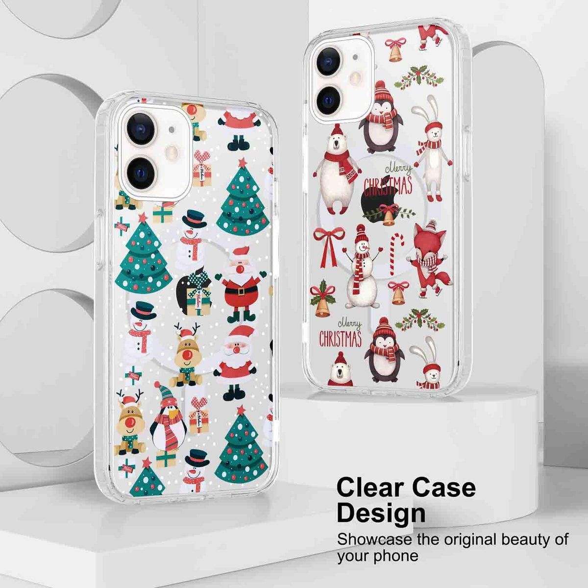 2-Pack Christmas Magnetic Clear Phone Cases for iPhone 12/12 Pro