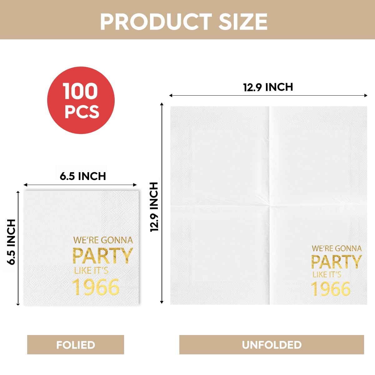 Horaldaily 100 Pack 61th Birthday Disposable Paper Decorative Luncheon Napkins, We're Gonna Party Like It's 1965 Hand Towel for Party Lunch Dinner Kitchen Bathroom (Gold,6.5x6.5 Inches)