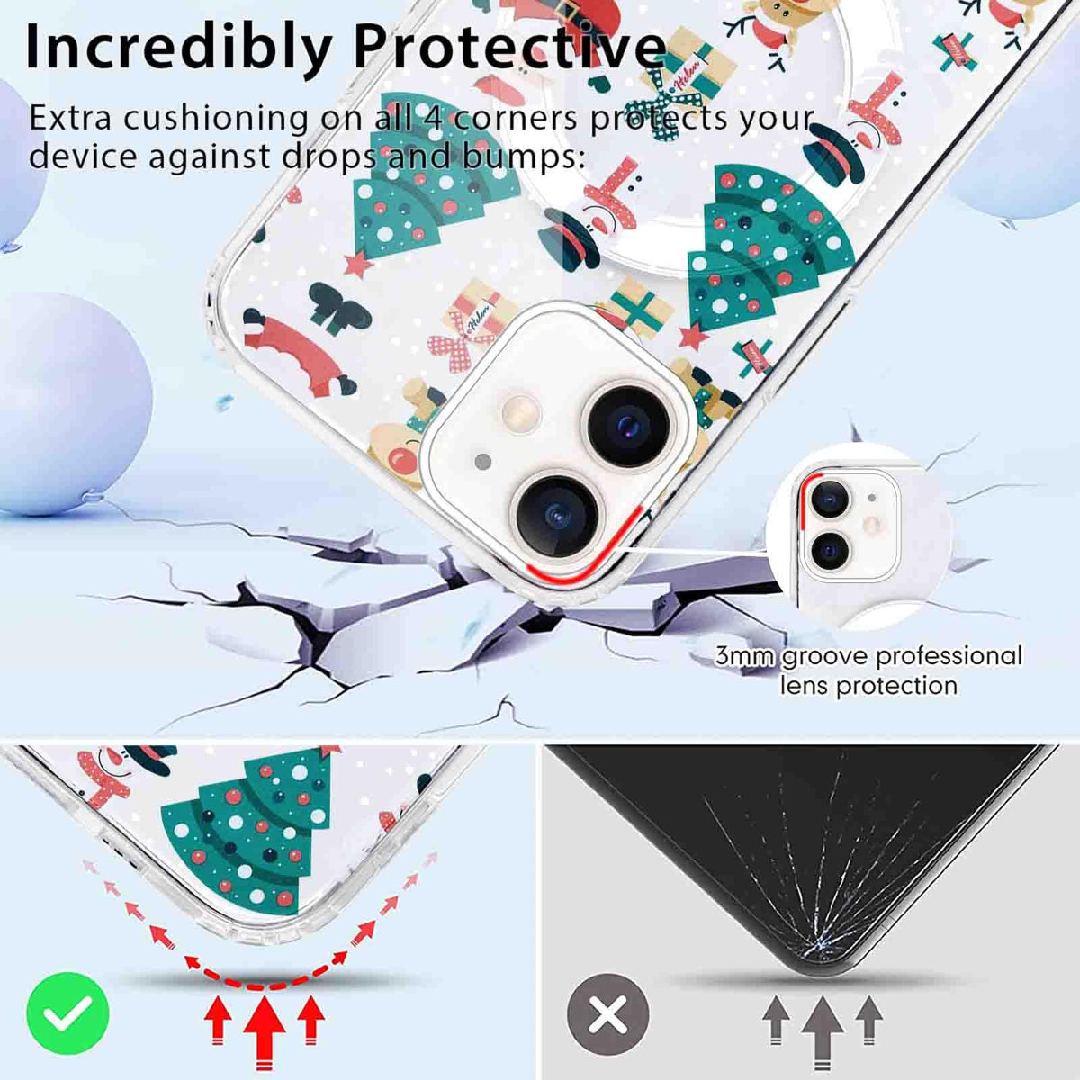 2-Pack Christmas Magnetic Clear Phone Cases for iPhone 12/12 Pro