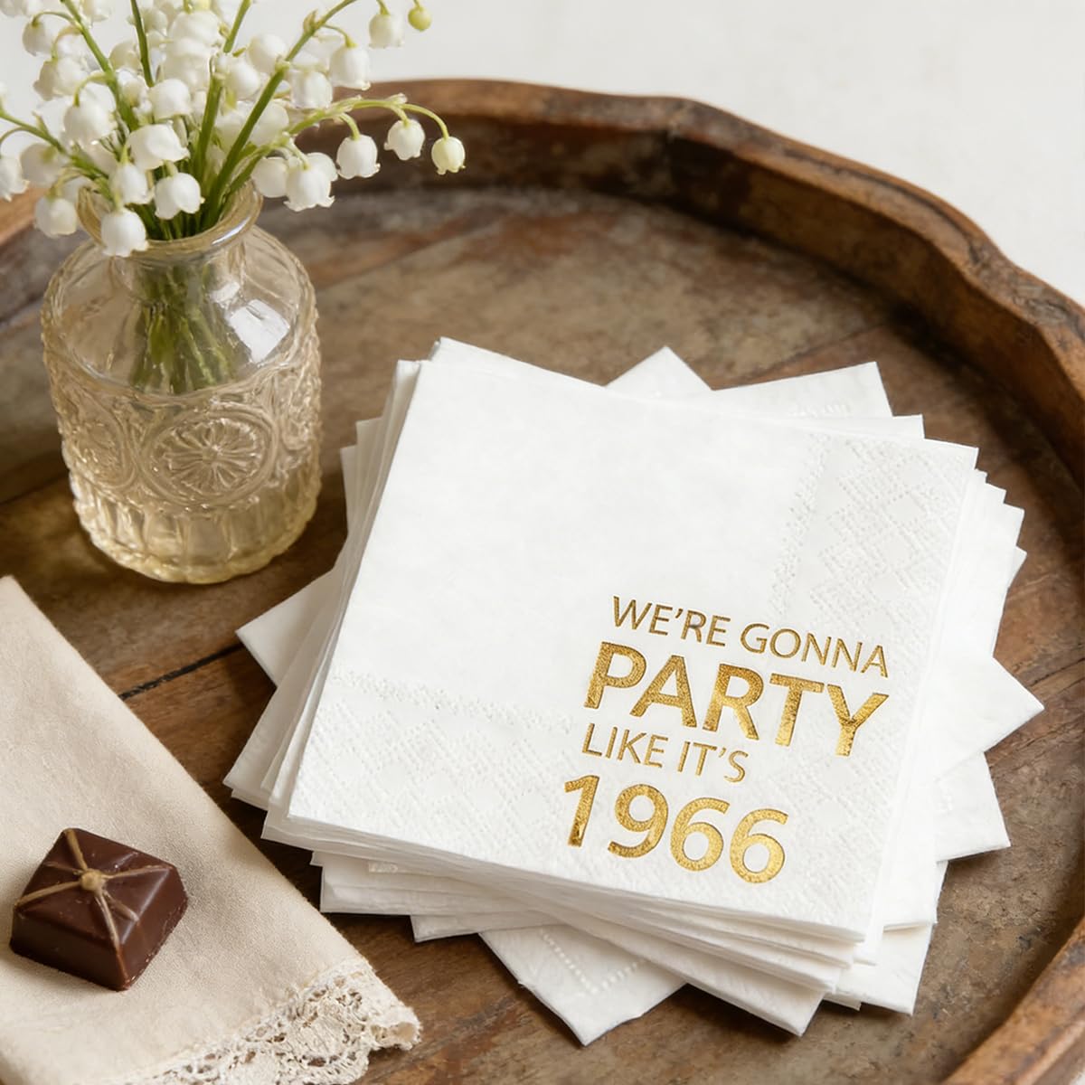 Horaldaily 100 Pack 61th Birthday Disposable Paper Decorative Luncheon Napkins, We're Gonna Party Like It's 1965 Hand Towel for Party Lunch Dinner Kitchen Bathroom (Gold,6.5x6.5 Inches)