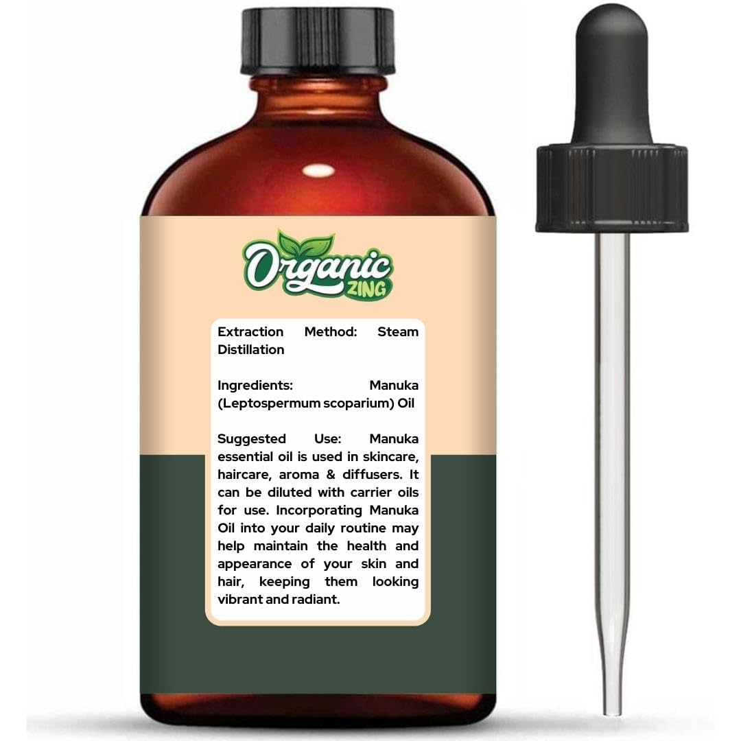 Organic Zing Manuka (Leptospermum scoparium) Oil | Pure & Natural Oil for Skin Care. Hair Care, Aroma & Diffusers