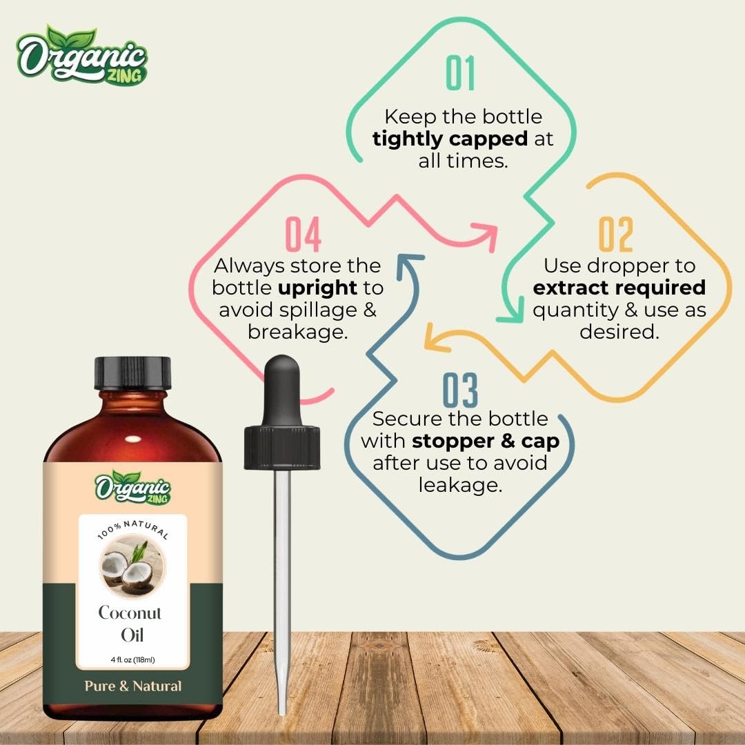 Organic Zing Coconut (Cocos Nucifera) Oil | Pure & Natural Carrier Oil for Skincare, Hair Care and Massage