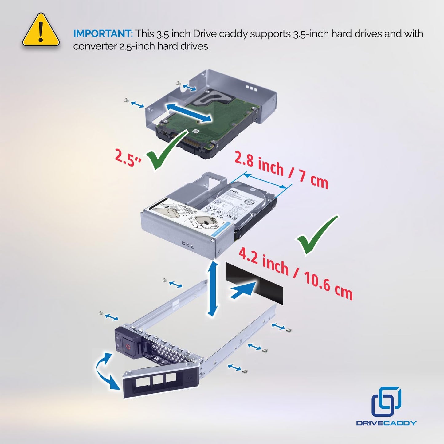 DRIVECADDY 3-Pack 3.5" Hard Drive Caddy 2.5" to 3.5" Adapter Dell Servers