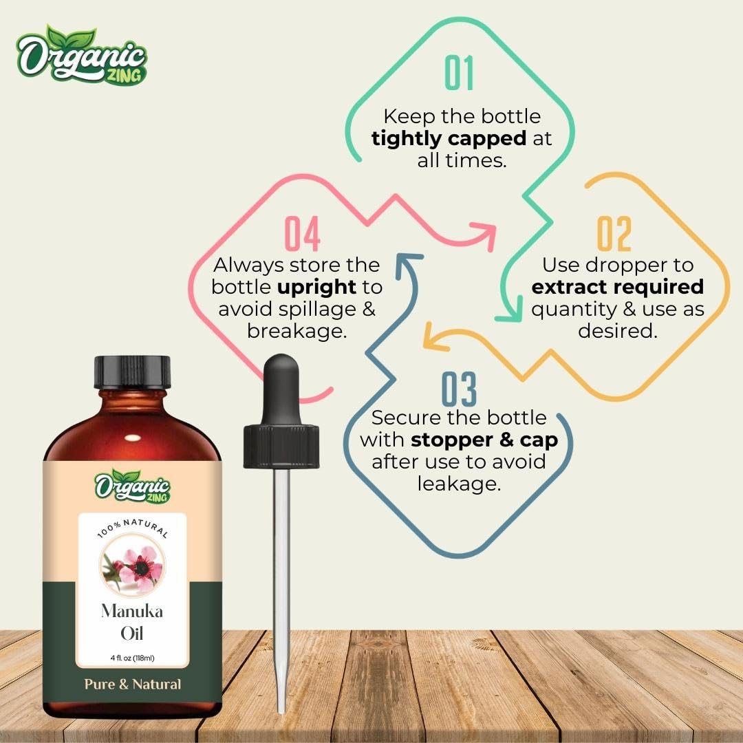Organic Zing Manuka (Leptospermum scoparium) Oil | Pure & Natural Oil for Skin Care. Hair Care, Aroma & Diffusers