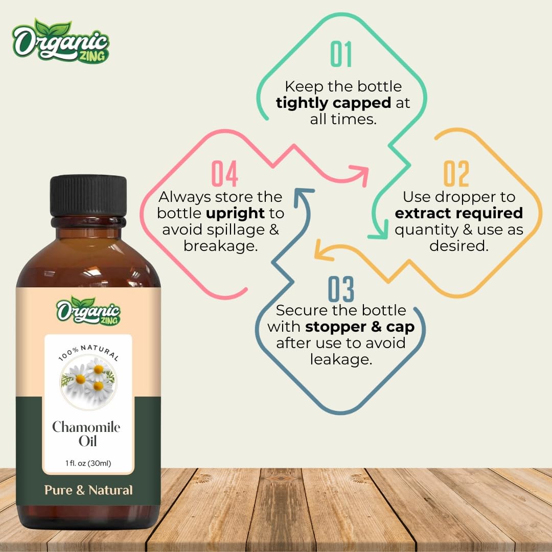 ORGANIC ZING Chamomile (Matricaria chamomilla) Oil | Pure & Natural Essential Oil for Skincare, Hair Care, Aroma & Diffuser