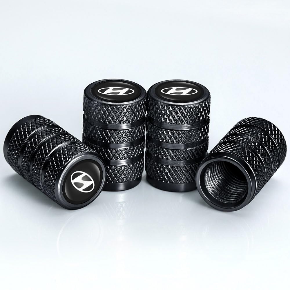 Hyundai Logo Tire Valve Stem Caps, Black, Set of 4