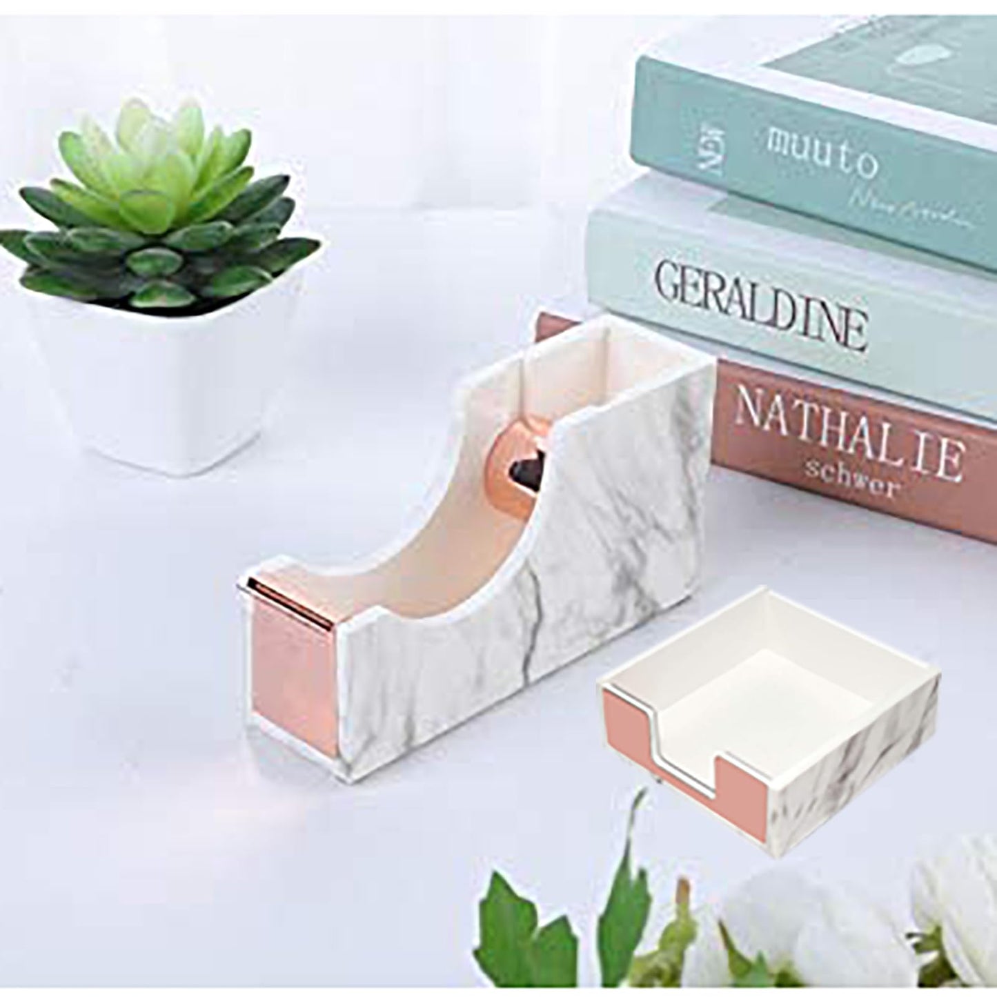 Supfoxer Marble White Metal Sticky Notes Holder for 3x3 Adhesive Notepads