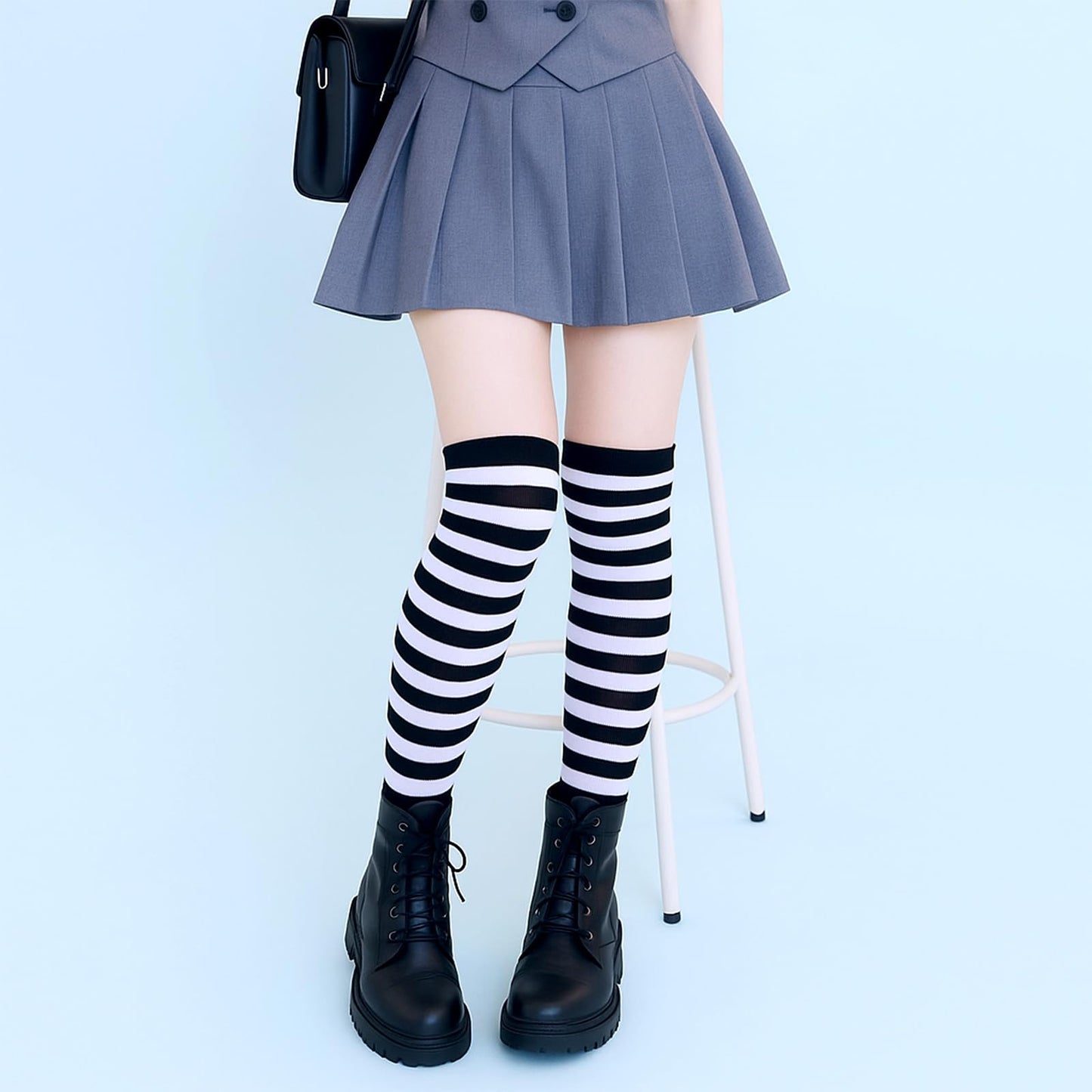 Tweruna 3 Pair Women's Knee High Striped Socks Orange Black Purple