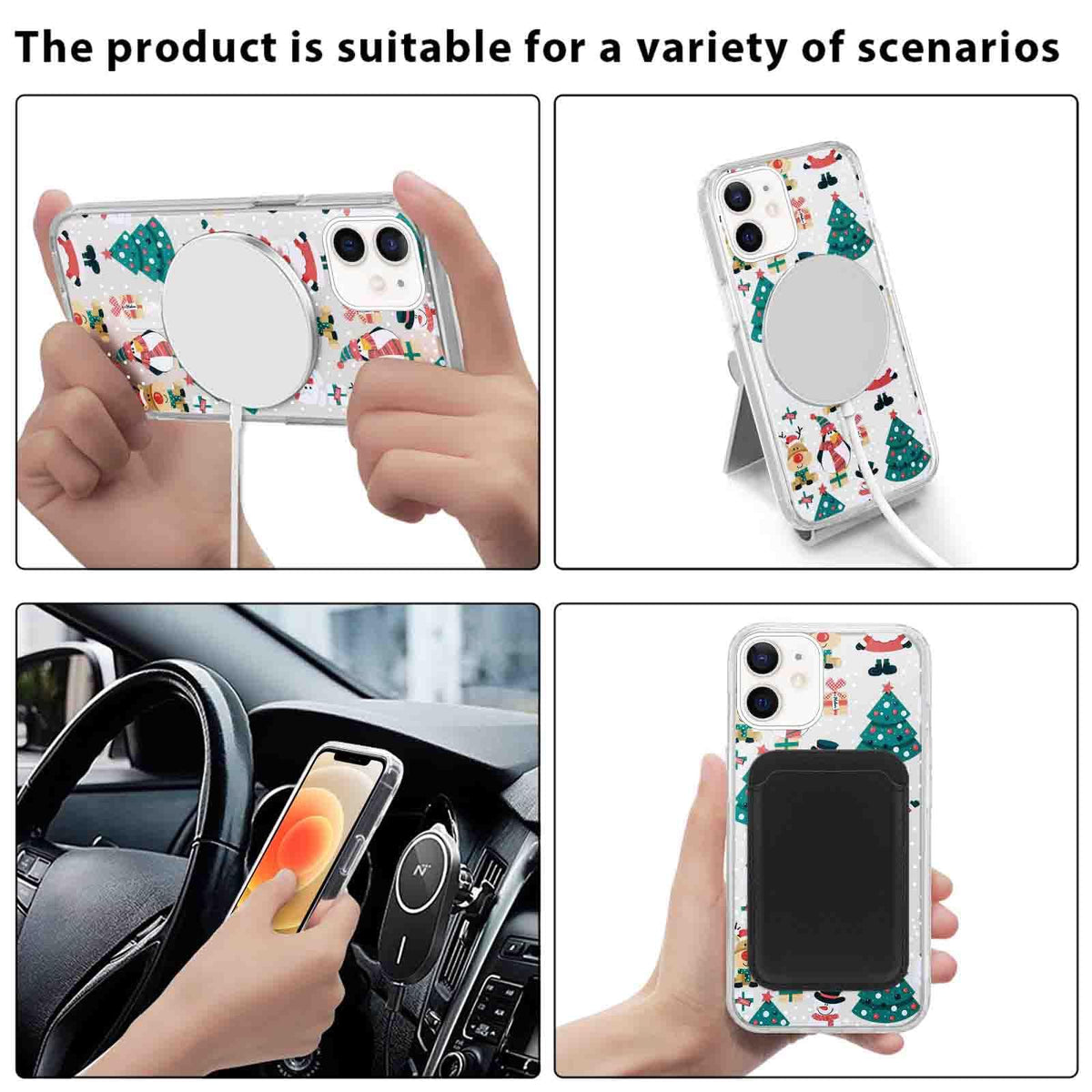 2-Pack Christmas Magnetic Clear Phone Cases for iPhone 12/12 Pro