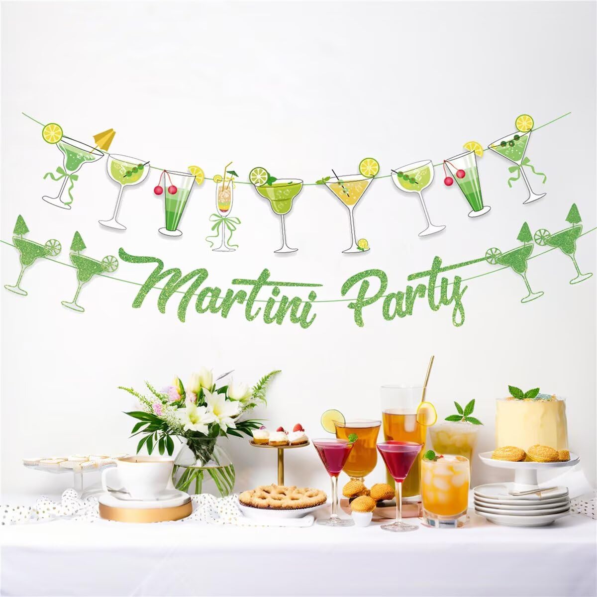 NOFEZA Martini Party Banner Green Mojito Martini Garland Art Deco