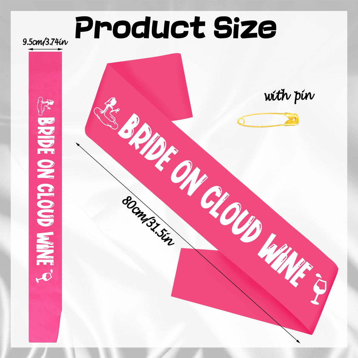 Bride on Cloud Wine Sash, Hot Pink Bride to Be Sash Bachelorette for Bridal Shower Wine Theme Bachelorette Party Wedding Hen Party Decorations Engagement Gifts Jokes and Favors(Hot Pink + White)