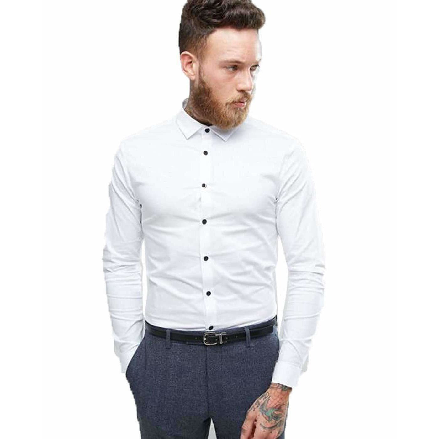 Men's Contrast Button Slim Fit Formal Shirt