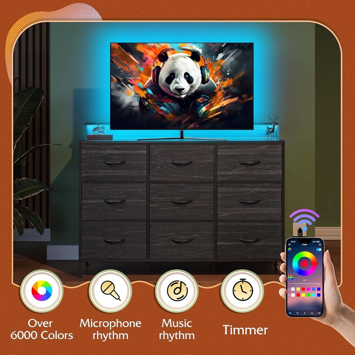 Dresser TV Stand 55 Inch With LED Lighting And Charging