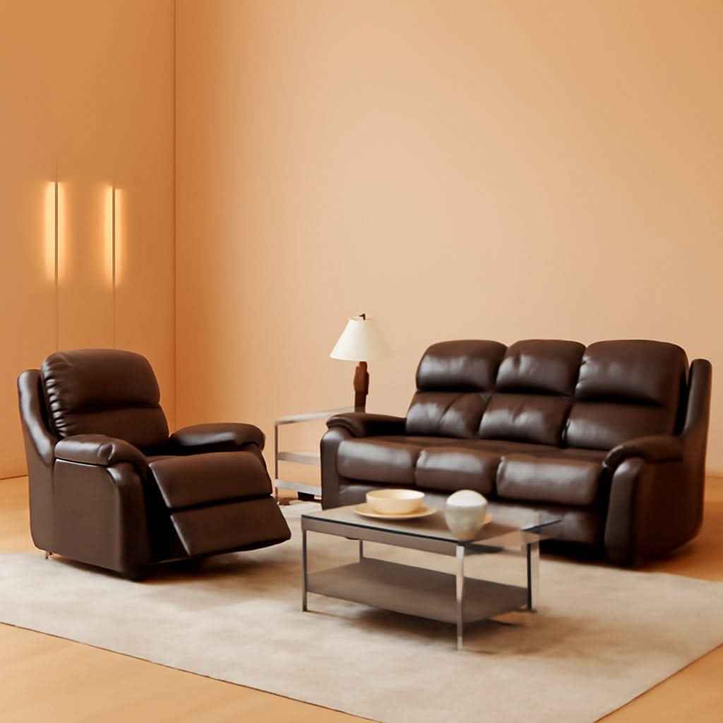 Brown Leather 3 Piece Recliner Sofa Living Room Set
