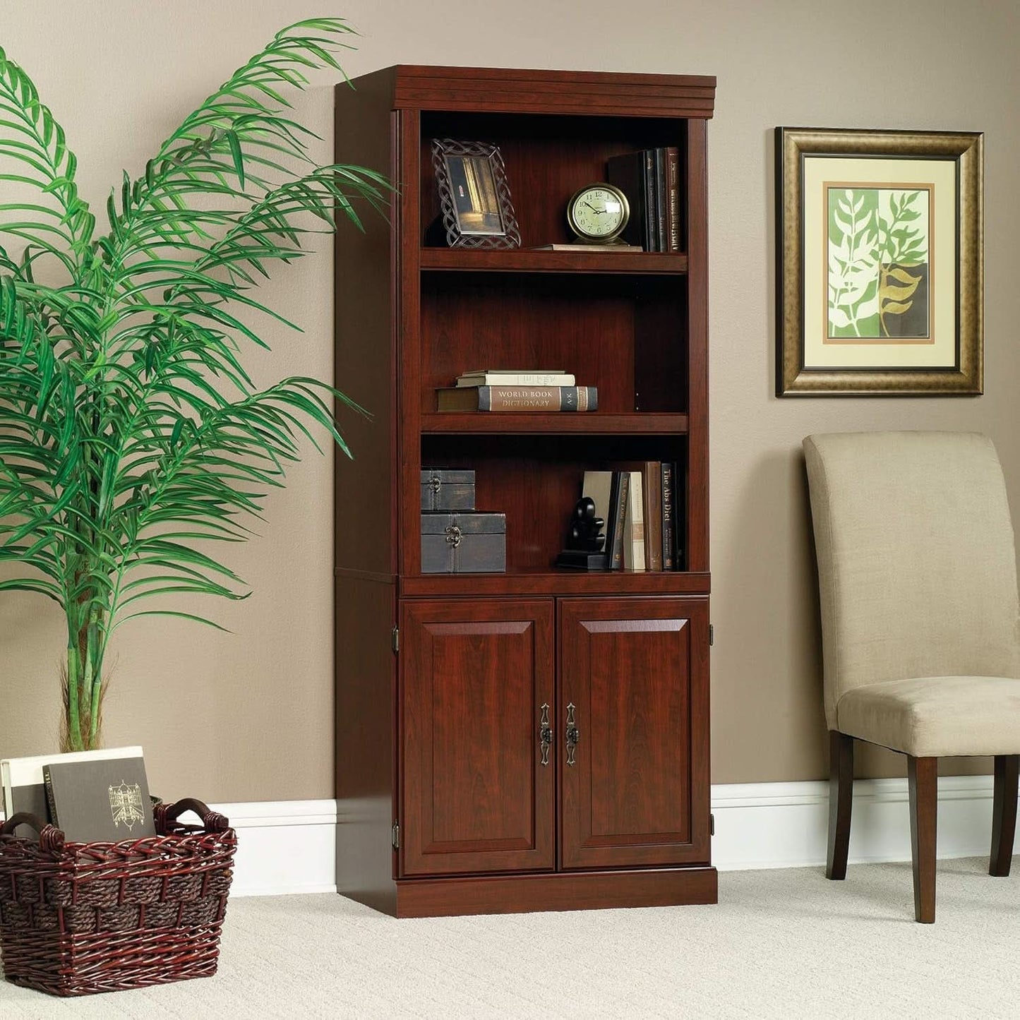 Heritage Hill Library With Doors Bookcase, Classic Cherry Finish, 71 Inch Tall