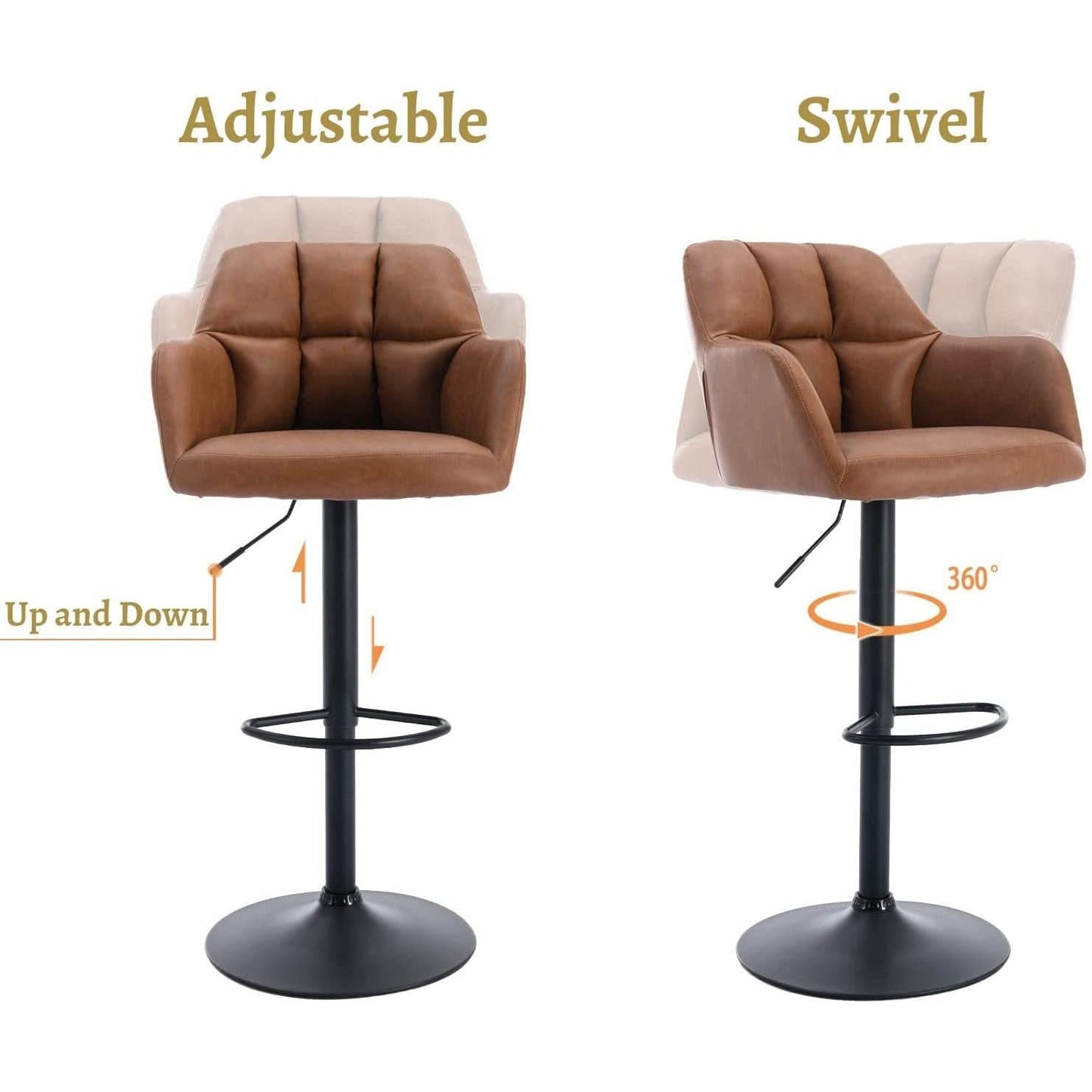 Modern Leather Swivel Bar Stool With Backrest And Armrests