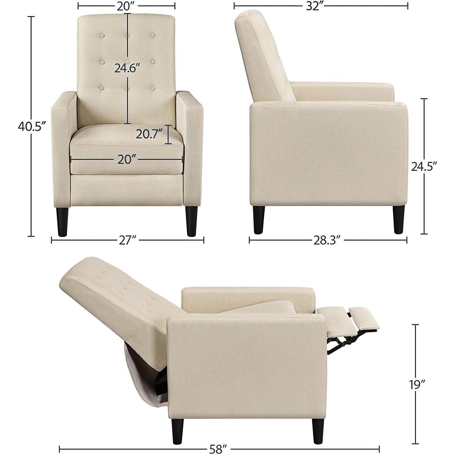 Fabric Recliner Chair Mid Century Modern With Durable Polyester Upholstery