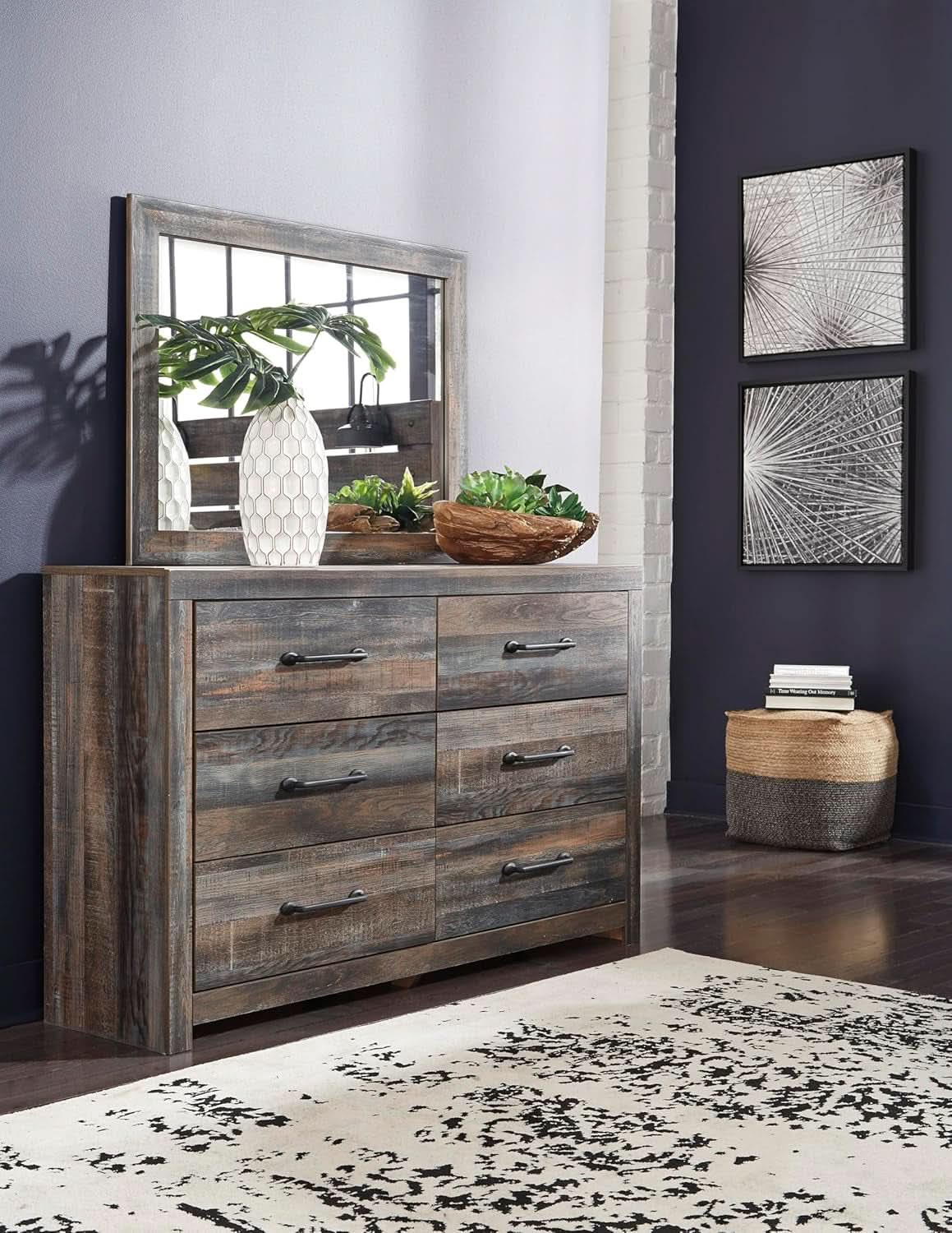 Rusticated Six Drawer Dresser Weathered Brown Bedroom