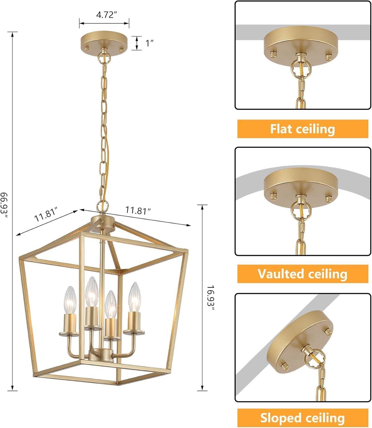 Industrial Gold Four Light Chandelier Lantern Fixture