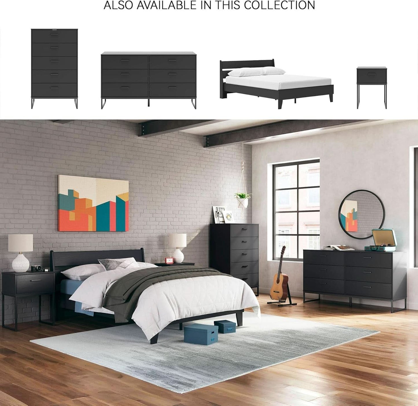 Modern 5-Drawer Chest with Safety Stop, Black Finish for Bedroom