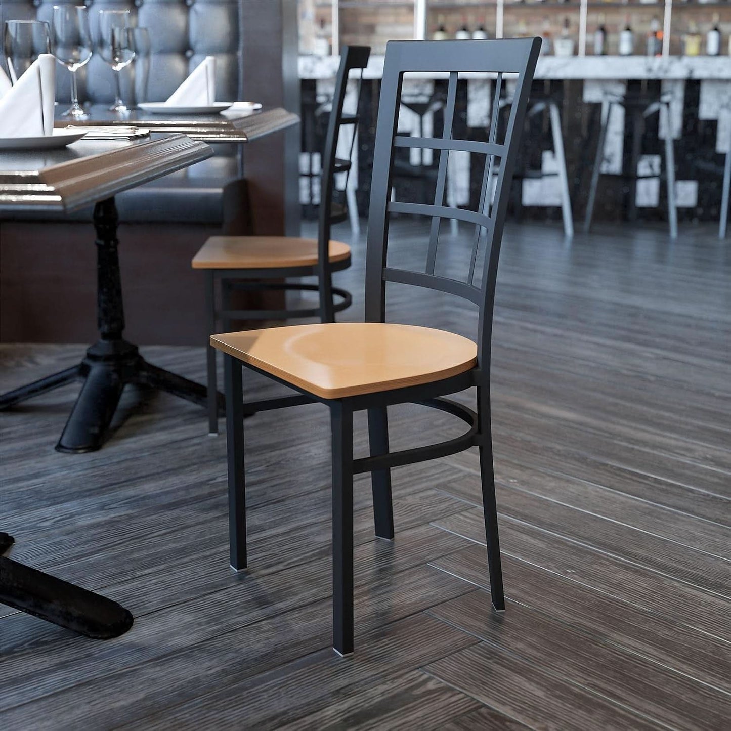 Hercules Series Black Metal Restaurant Chair With Wood Seat