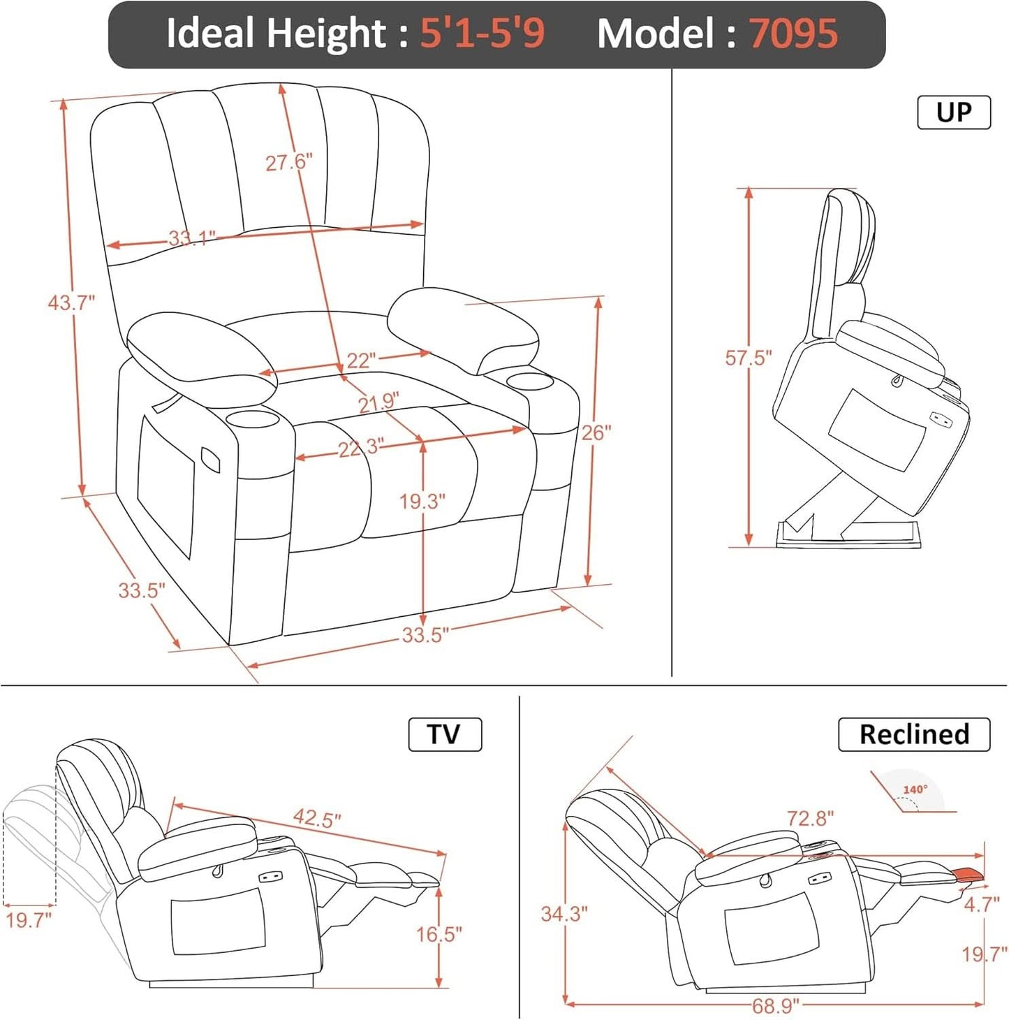 Power Lift Recliner Chair With Massage And Heat Grey Fabric
