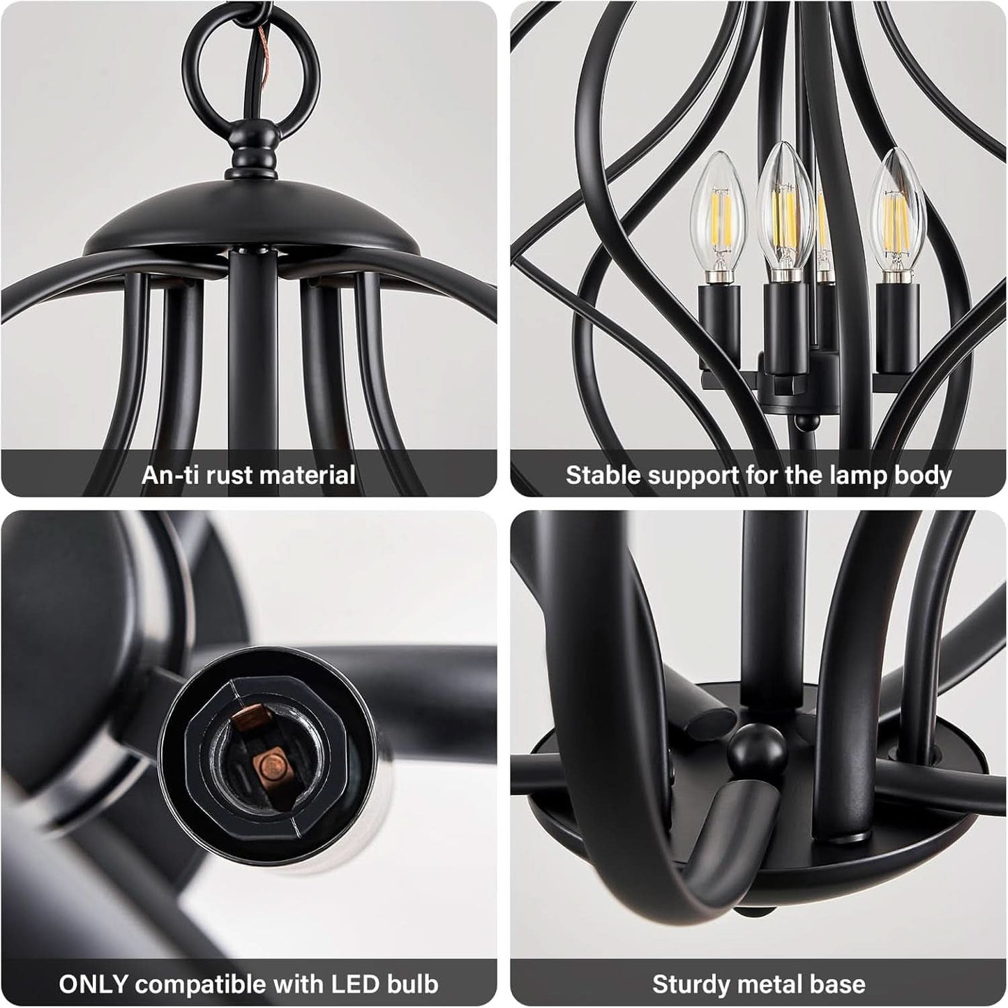 Black Four Light Geometric Pendant Chandelier Dining Room