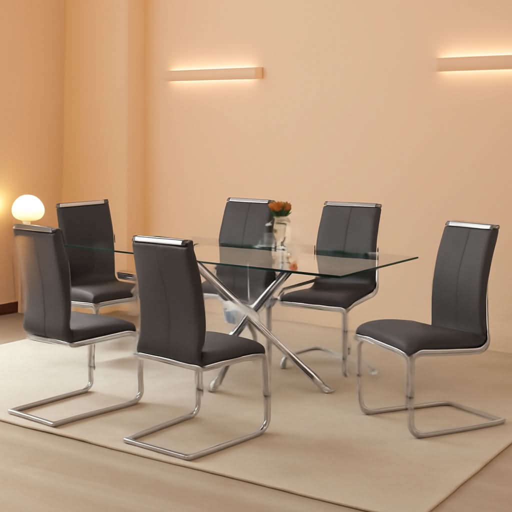 Grey Faux Leather High Back Dining Chairs Set Of 4