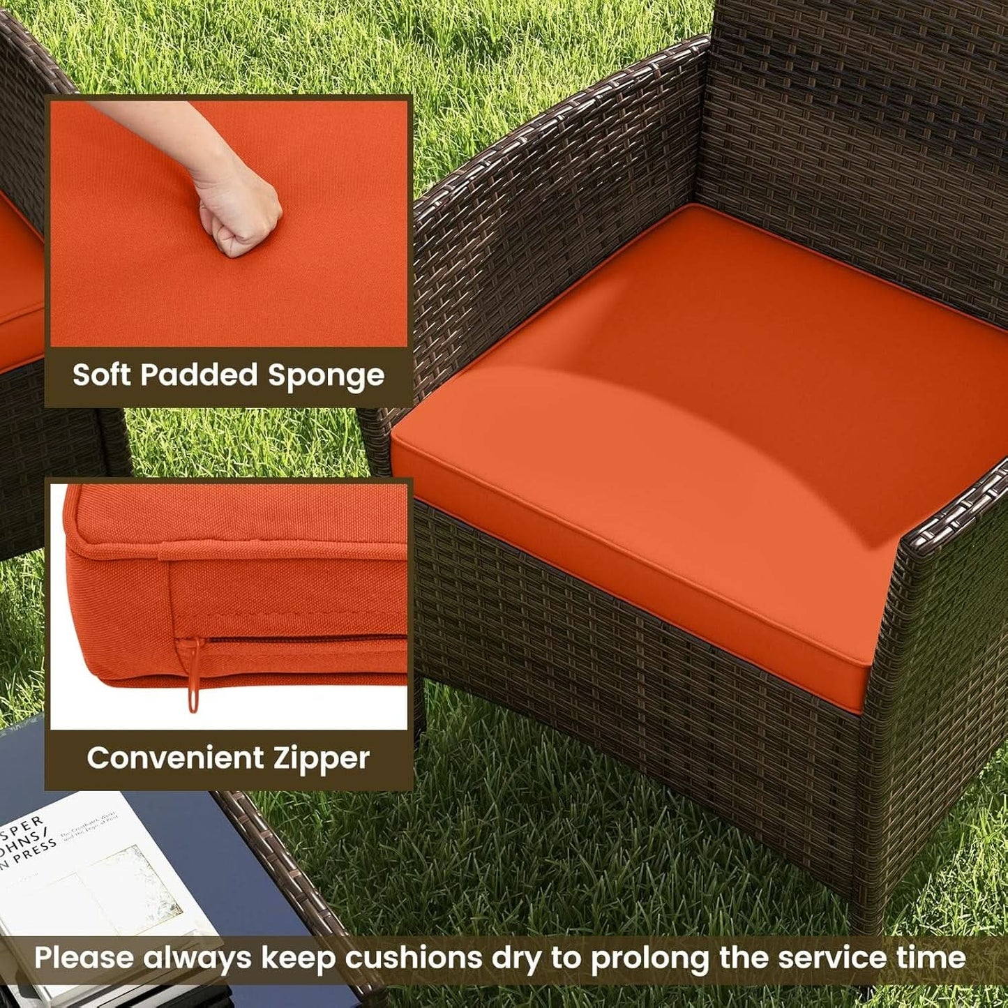 Elegant Rattan Patio Furniture Set with Cushions and Table