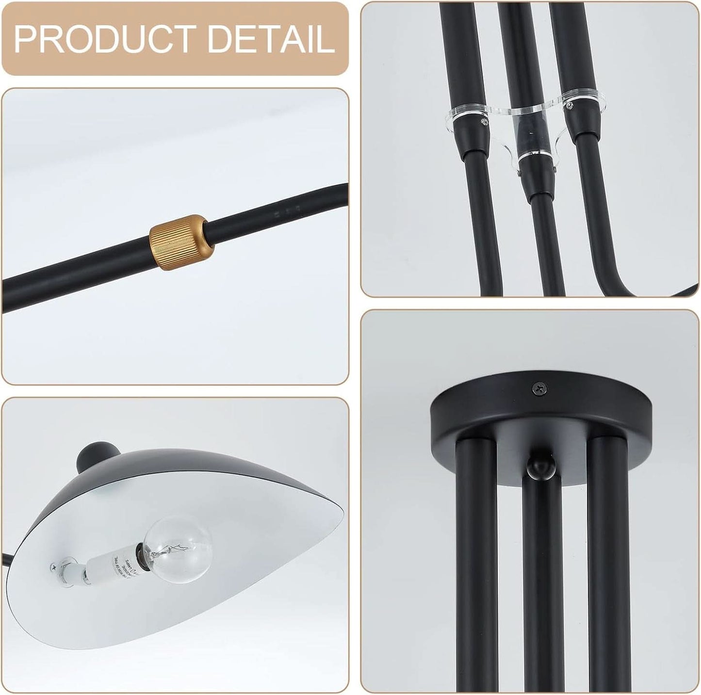 Matt Black Three Arm Adjustable Pendant Light Chandelier
