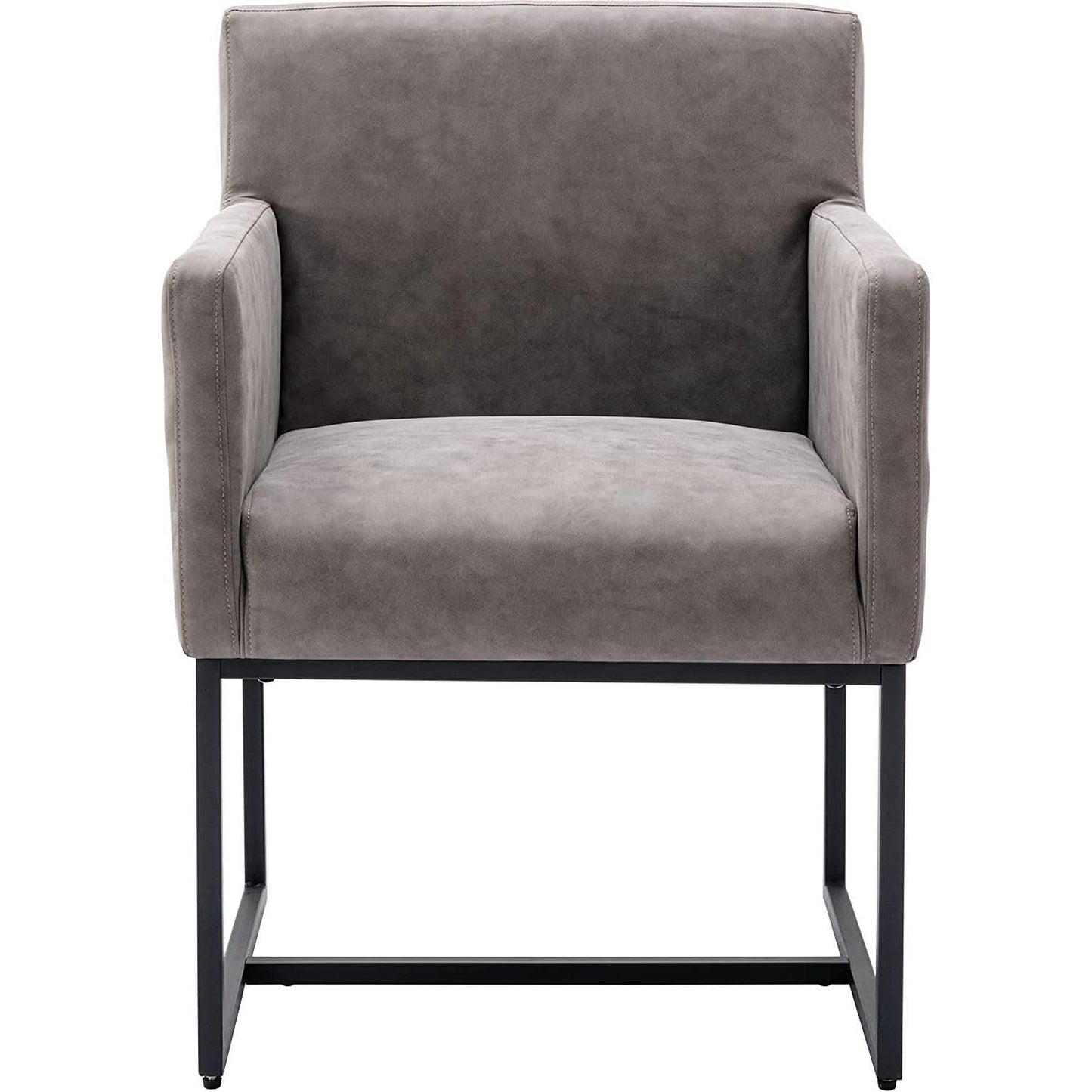 Set Of 4 Grey Upholstered Armchairs With Linen Fabric