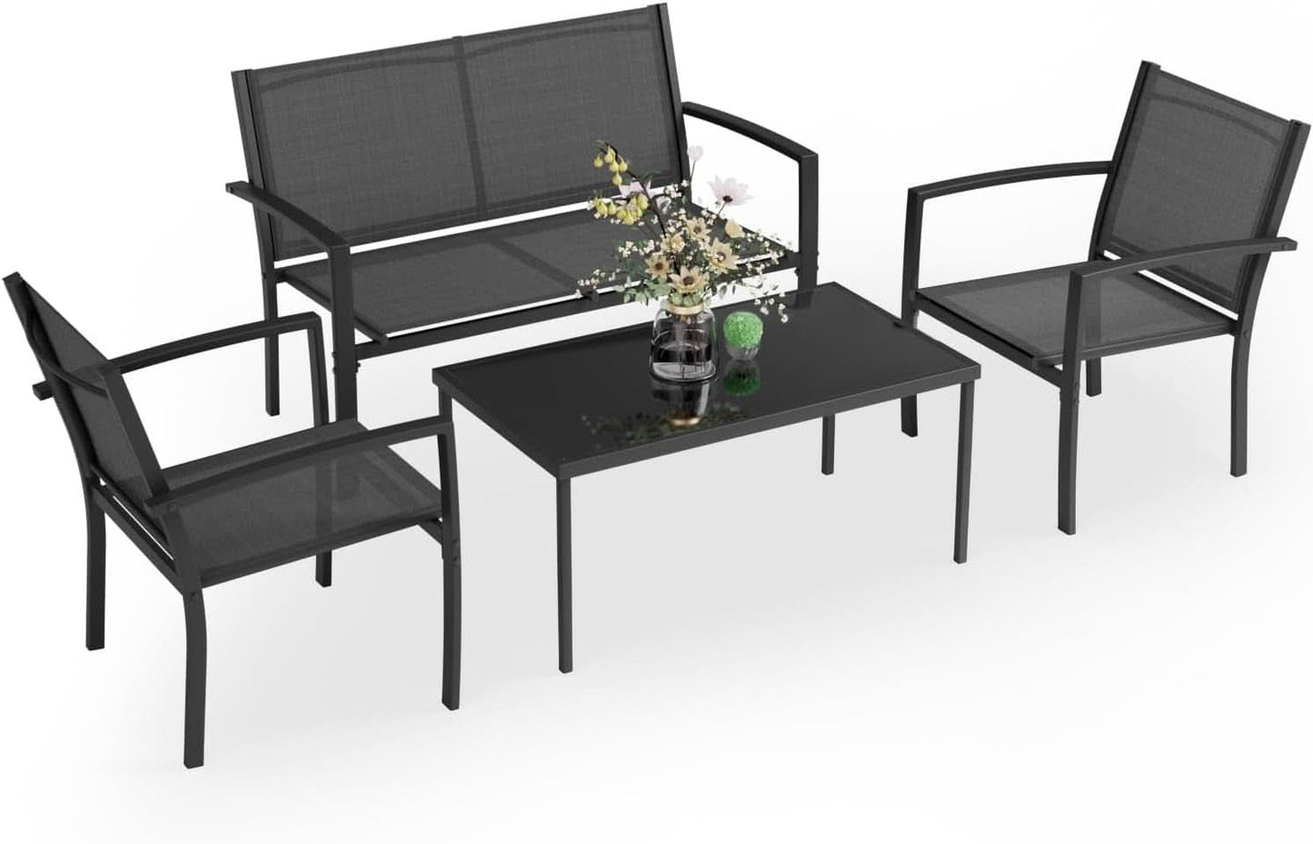 4 Piece Black Patio Furniture Set Outdoor Lounge Chairs