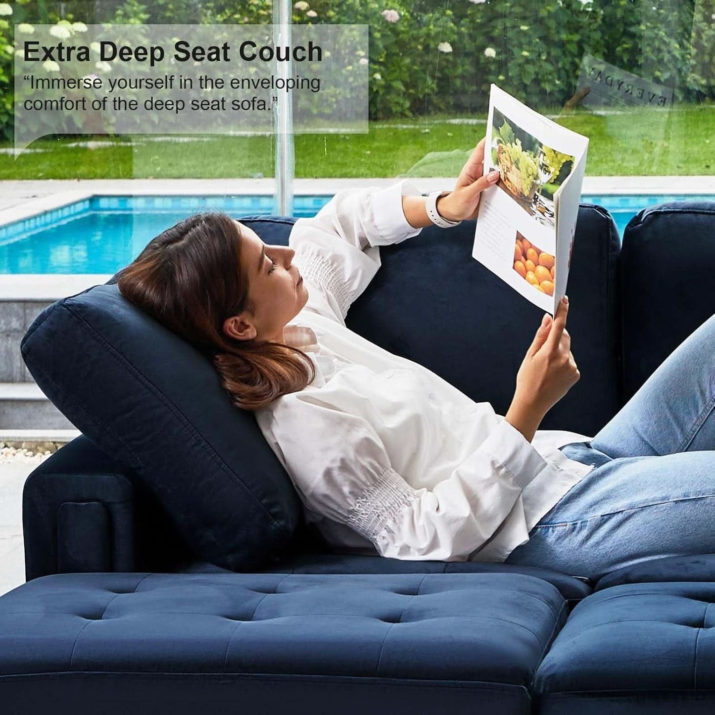 Velvet Modular Sectional Sofa With Storage Sleeper Blue