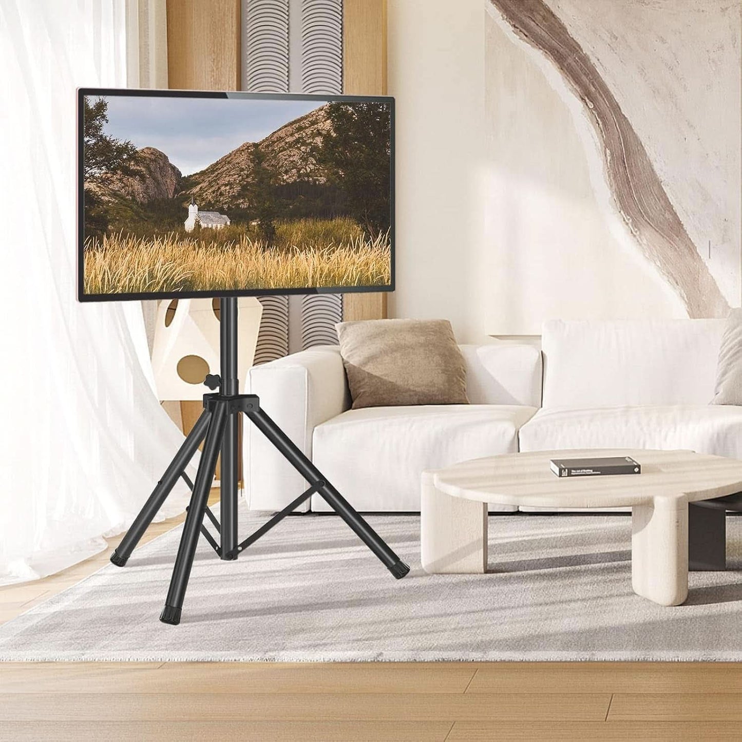 Tripod TV Stand For 23-75 Inch TVs Tilt 15 Degrees