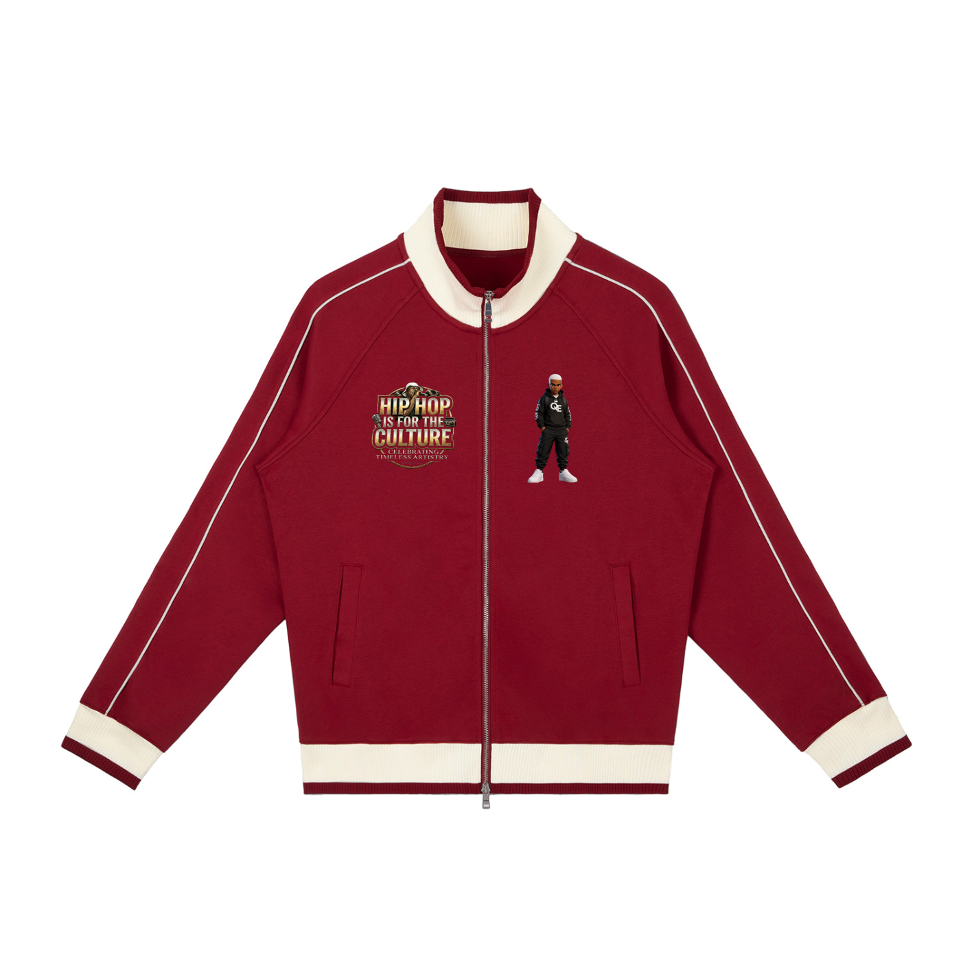 QE Patches Color Block Raglan Sleeve Zip Track Jacket