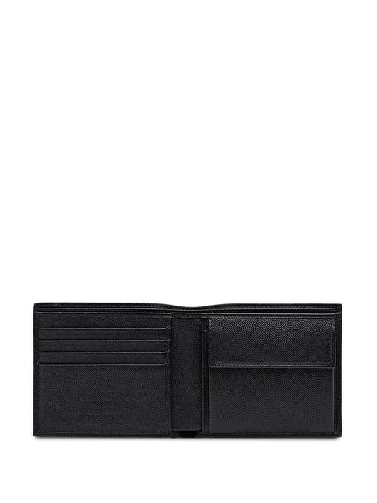 Prada Men Portafoglio Bi-Fold Con Portamonete In Pelle Saffiano