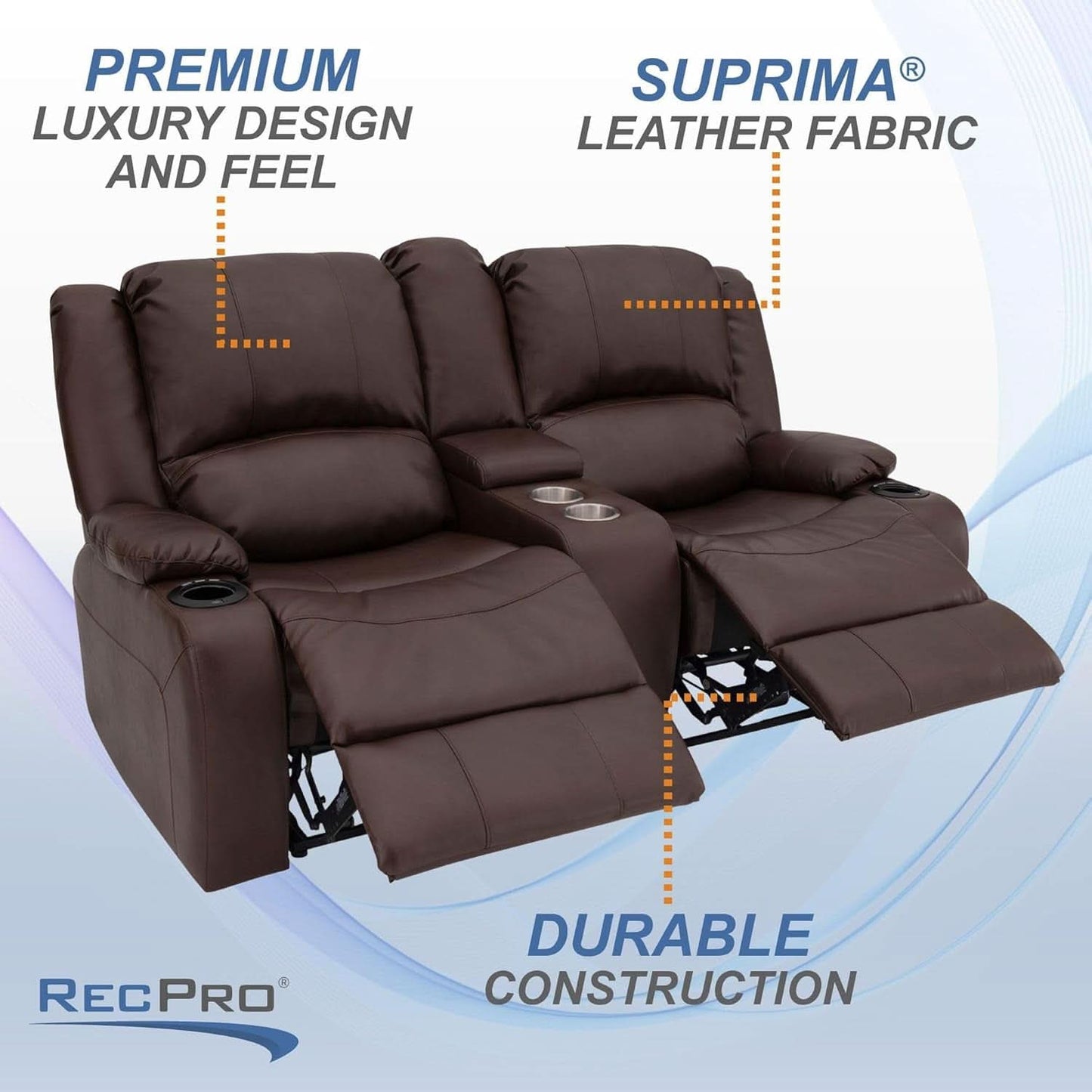 67 Inch Powered RV Wall Hugger Recliner Sofa Mahogany